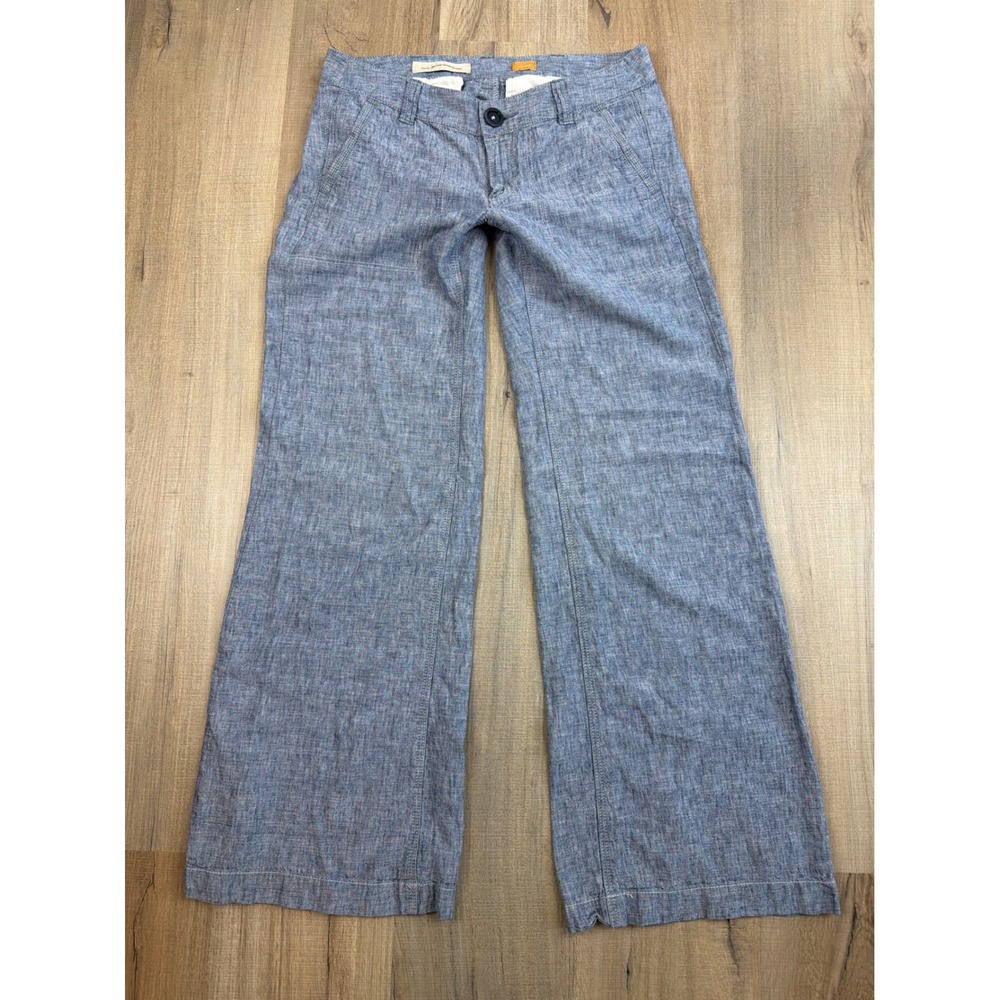 Anthropologie Pilcro and the Letterpress Linen Blend Wide Leg Pants Blue Size 4